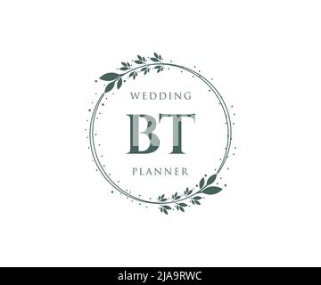 BT Initials Letter Hochzeitslogos Kollektion, handgezeichnete moderne minimalistische und florale Vorlagen für Einladungskarten, Save the Date, elegant Stock Vektor