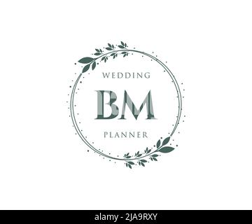 BM Initials Letter Hochzeit Monogram Logos Kollektion, handgezeichnete moderne minimalistische und florale Vorlagen für Einladungskarten, Save the Date, elegant Stock Vektor