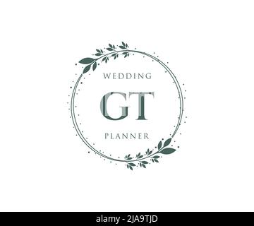 GT Initials Letter Hochzeitslogos Kollektion, handgezeichnete moderne minimalistische und florale Vorlagen für Einladungskarten, Save the Date, elegant Stock Vektor