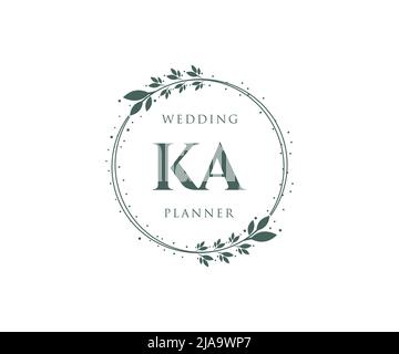 KA Initials Letter Hochzeit Monogram Logos Kollektion, handgezeichnete moderne minimalistische und florale Vorlagen für Einladungskarten, Save the Date, elegant Stock Vektor