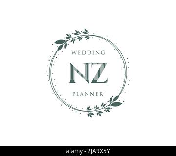 NZ Initials Letter Hochzeit Monogram Logos Kollektion, handgezeichnete moderne minimalistische und florale Vorlagen für Einladungskarten, Save the Date, elegant Stock Vektor