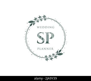 SP Initialen Brief Hochzeit Monogramm Logos Kollektion, handgezeichnete moderne minimalistische und florale Vorlagen für Einladungskarten, Save the Date, elegant Stock Vektor