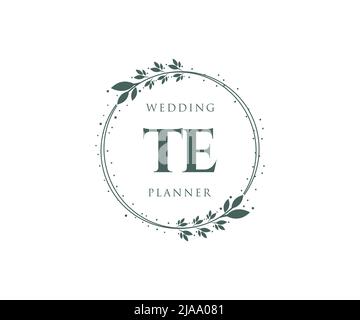 TE Initials Letter Hochzeitslogos-Kollektion, handgezeichnete, moderne, minimalistische und florale Vorlagen für Einladungskarten, Save the Date, elegant Stock Vektor