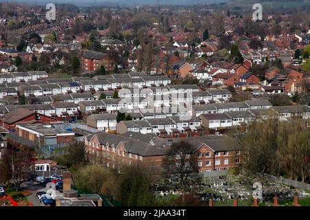 Luftaufnahme von Wohnungen in Heath Town, Wolverhampton, West Midlands, England Stockfoto