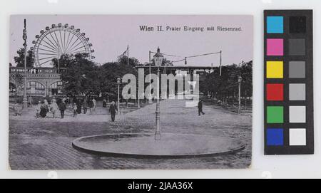 2., Prater Eingang, mit Riesenrad und Hauptallee, Postkarte. Unbekannt Stockfoto