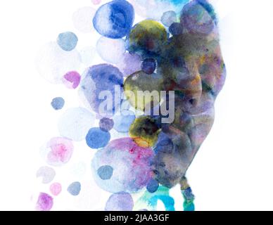 Paintographie. Abstrakte Malerei kombiniert mit einem dramatischen Porträt Stockfoto
