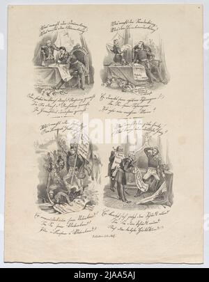 Karikatur zu den Königen Friedrichs VII. Von Dänemark, Karl Albert von Sardinien, Friedrich Wilhelm IV. Von Preußen und zum kroatischen Banus Jelačić. Günther (Wien), Lithograph Stockfoto