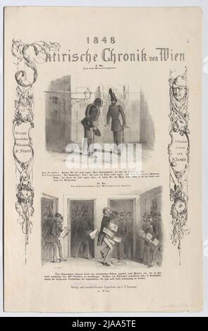 Mai 8. / auf dem Minoritenplatz. - Mai 13. / in der Studie des Innenministers' (Nr. 1 der Serie '1848 / Satirische Chronik von Wien', Minister Franz Freiherr von Pillersdorf). Franck, Auteur, Anton Zampis (1820-1883), Lithograph, Johann Höfelich (1796-1849), Drucker, Leopold Theodor Neumann (1804-1876), Verleger Stockfoto