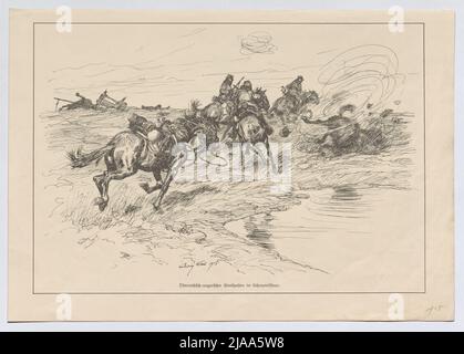 Auszug aus der Leipziger 'Illustrated Zeitung' Nr. 3744 vom 1. April 1915, Seite 390: Österreichisch-ungarischer Streifzug im Schrapnellfeuer. Nach: Ludwig Koch (1866-1934), Schmerz Stockfoto