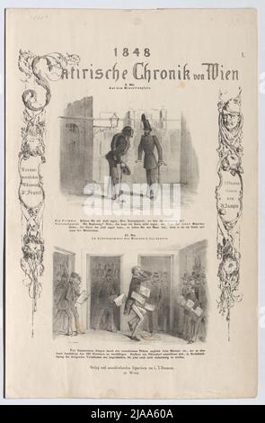 Mai 8. / auf dem Minoritenplatz. - Mai 13. / in der Studie des Innenministers' (Nr. 1 der Serie '1848 / Satirische Chronik von Wien', Minister Franz Freiherr von Pillersdorf). Franck, Auteur, Anton Zampis (1820-1883), Lithograph, Johann Höfelich (1796-1849), Drucker, Leopold Theodor Neumann (1804-1876), Verleger Stockfoto