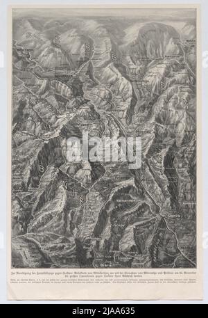 Auszug aus der Leipziger 'Illustrierten Zeitung' Nr. 3779 vom 2. Dezember 1915, Seite 586: Reliefkarte aus Mittelerbia (zur Einnahme von Mitrowitzka und Pristina). Unbekannt Stockfoto