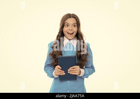 Lesen erhöht meinen Wortschatz. Überraschendes Kinderbuch. Literaturschule. Literarisches Englisch Stockfoto