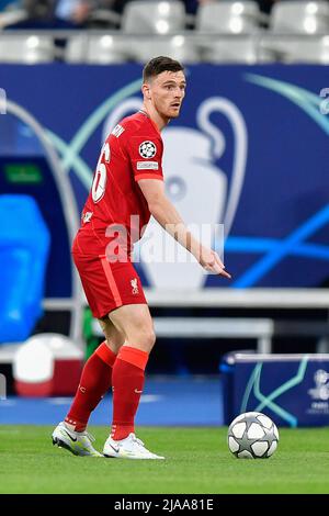 Paris, Frankreich. 28.. Mai 2022. Andrew Robertson (26) aus Liverpool beim UEFA Champions League-Finale zwischen Liverpool und Real Madrid im Stade de France in Paris. (Foto: Gonzales Photo/Alamy Live News Stockfoto