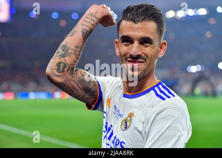 Paris, Frankreich. 28.. Mai 2022. Dani Ceballos gilt als Sieger des UEFA Champions League-Finales zwischen Liverpool und Real Madrid im Stade de France in Paris. (Foto: Gonzales Photo/Alamy Live News Stockfoto