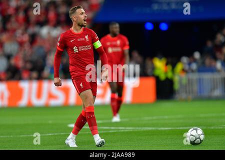 Paris, Frankreich. 28., Mai 2022. Jordan Henderson (14) aus Liverpool beim UEFA Champions League-Finale zwischen Liverpool und Real Madrid im Stade de France in Paris. (Bildnachweis: Gonzales Photo - Tommaso Fimiano). Stockfoto