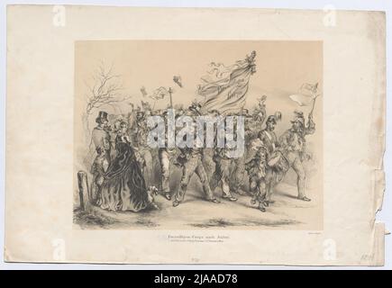 'Freiwilligencorps nach Jtalien (!).' (Am 1. April 1848). Anton Elfinger (1821-1864), Lithograph, Johann Rauh (1803-1863), Drucker, Leopold Theodor Neumann (1804-1876), Verleger Stockfoto