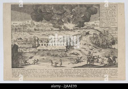 Explosion des Pulvermagazins an der Linie Nußdorf am 26. Juni 1779. Johann Martin Will (1727-1806), Kupferstecher Stockfoto