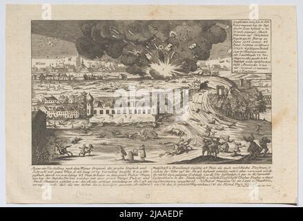 'Genaue Darstellung ... das große Unglück ...'. Explosion des Pulvermagazins an der Linie Nußdorf am 26. Juni 1779. Johann Martin Will (1727-1806), Kupferstecher Stockfoto