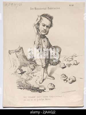 „Der Minister = Proletarier.“ (Karikatur zu Friedrich Christoph Dahlmann, Mitglied der Frankfurter Nationalversammlung, 1848). Wilhelm Völker (1812-1873), Lithograph, Eduard Gustav May (1818-1907), Verleger Stockfoto