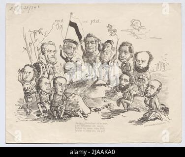 'Once and now' (Karikatur auf 12 Abgeordnete der Frankfurter Nationalversammlung 1848, darunter Ernst Moritz Arndt, Heinrich von Gagern, Friedrich Ludwig Jahn, Friedrich Christoph Dahlmann, Alexander von Soiron und Friedrich Siegmund Jucho). Eduard Gustav May (1818-1907), Verleger Stockfoto