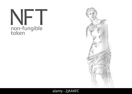 3D NFT nicht fungible eindeutige Kryptowährung. Blockchain Art Krypto-Sicherheitscode. Inhaber eines Zertifikats für gespeicherte digitale Fotoobjekte. Technologie Stock Vektor