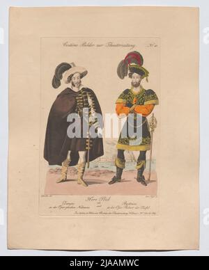 Herr Pöck als Zampa in der Oper Gleichens und Bertram in der Oper Robert der Teufel (Kostümbild Nr. 10 für die Theaterzeitung). Andreas Geiger (1765-1856), Kupferstecher, nach: Johann Christian Schoeller (1782-1851), Künstler Stockfoto