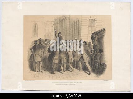 'Die Studenten vor der Ständehause in Wien, 13. März 1848.'. Franz Kollarz (Kolář) (1825-1894), Lithograph, Johann Rauh (1803-1863), Drucker, Leopold Theodor Neumann (1804-1876), Verleger Stockfoto