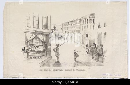 „Der deutsche Schutzwächter bewachte die Geldsäcke.“ (Karikatur). Unbekannt Stockfoto