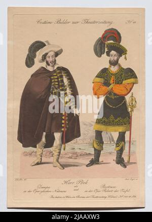 Herr Pöck als Zampa in der Oper Gleichens und Bertram in der Oper Robert der Teufel (Kostümbild Nr. 10 für die Theaterzeitung). Andreas Geiger (1765-1856), Kupferstecher, nach: Johann Christian Schoeller (1782-1851), Künstler Stockfoto