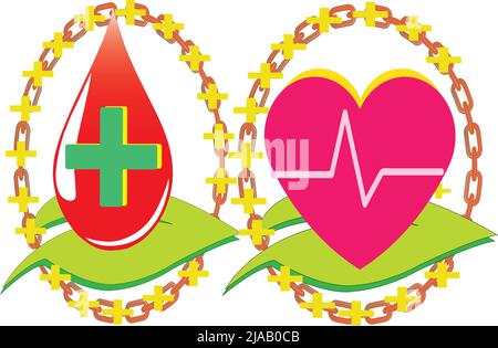 Blut- und Herzlogo auf Blättern. Health Vector-Logo. Beste Qualität und hohe Nutzung Stock Vektor