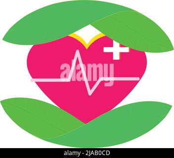 Herz unter zwei Blättern Gesundheitsvektor Stock Vektor