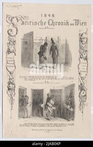 Mai 8. / auf dem Minoritenplatz. - Mai 13. / in der Studie des Innenministers' (Nr. 1 der Serie '1848 / Satirische Chronik von Wien', Minister Franz Freiherr von Pillersdorf). Franck, Auteur, Anton Zampis (1820-1883), Lithograph, Johann Höfelich (1796-1849), Drucker, Leopold Theodor Neumann (1804-1876), Verleger Stockfoto