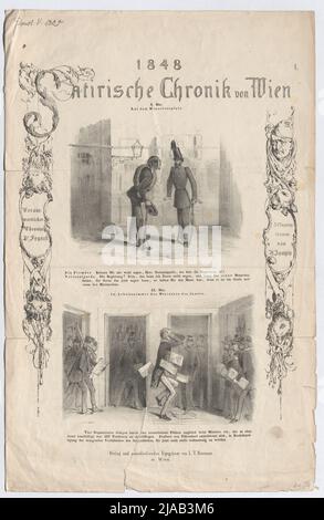 Mai 8. / auf dem Minoritenplatz. - Mai 13. / in der Studie des Innenministers' (Nr. 1 der Serie '1848 / Satirische Chronik von Wien', Minister Franz Freiherr von Pillersdorf). Franck, Auteur, Anton Zampis (1820-1883), Lithograph, Johann Höfelich (1796-1849), Drucker, Leopold Theodor Neumann (1804-1876), Verleger Stockfoto