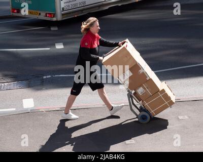 Dynamic Parcel Distribution, DPDgroup, uniformierte DPD-Fahrer mit Paketzustellung in London Stockfoto