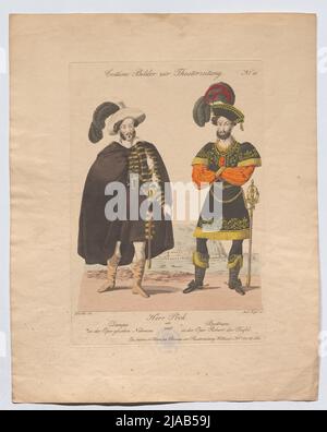 Herr Pöck als Zampa in der Oper Gleichens und Bertram in der Oper Robert der Teufel (Kostümbild Nr. 10 für die Theaterzeitung). Andreas Geiger (1765-1856), Kupferstecher, nach: Johann Christian Schoeller (1782-1851), Künstler Stockfoto