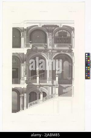 1., Opernring 2, Staatsoper (Hofaper), Haupttreppe, 1.. Stock, Lange Seite (Platte 55-56). Heinrich Bültemayer (Bültemeyer) (1826-1905), Kupferstecher Stockfoto