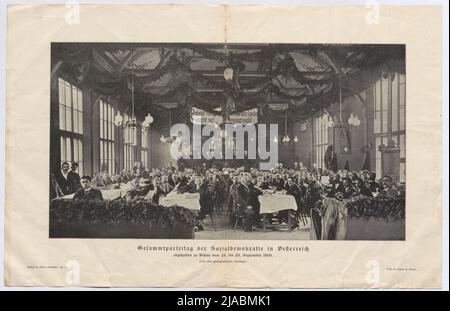 „Gesamtparteikonferenz der Sozialdemokratie in Österreich / fand vom 24.. Bis 29.. September 1899 in Brünn statt.“ Beilage zur Zeitschrift "Neue Glühlichter": Sozialdemokratischer Parteitag in Brünn von 24. bis. 29. September 1899. Unbekannt Stockfoto