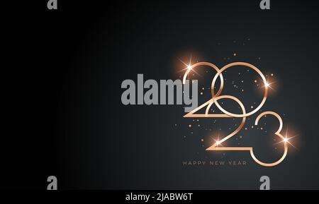 2023 Happy New Year Elegantes Design - Vektordarstellung des goldenen 2023 Logos auf schwarzem Hintergrund - perfekte Typografie für 2023 Save the date Luxury de Stock Vektor