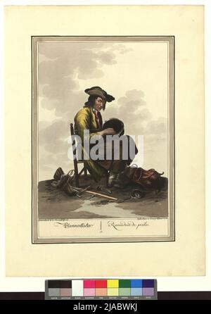 Zeichnungen nach den einfachen Menschen insbesondere die Aufforderung zum Kauf in Wien ':' Pan Flicker. / Ravaudeur de Poëles. '. Johann Christian Brand (1722-1795), Künstler, Franz Assner (1746-1814), Kupferstecher, Tranquillo Maria Laurentio Mollo (1767-1837), Verlag Stockfoto