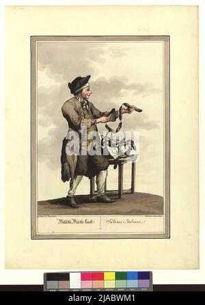 Zeichnungen nach den gewöhnlichen Menschen insbesondere die Aufforderung zum Kauf in Wien ': 'Wälsche Würste kauft! / Salami Italiani' [Salamiverkäufer]. Tranquillo Maria Laurentio Mollo (1767-1837), Verlag, Johann Christian Brand (1722-1795), Künstler, Carl Conti (1741-1795), Kupferstecher Stockfoto
