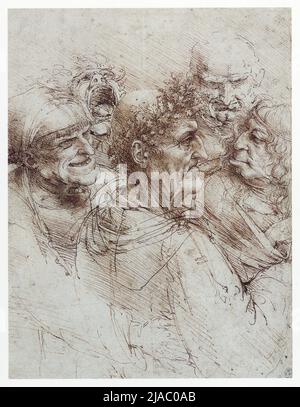 LEONARDO DA VINCI. FÜNF GROTESKE KÖPFE. 1490. STIFT UND TINTE. 261 MM X 206 MM Stockfoto