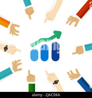 Chart-Kurs steigt Anstieg Prognose Anstieg Wirtschaft Umsatz Hand zeigt Team konzentrieren sich auf Konzept Diskus Stock Vektor