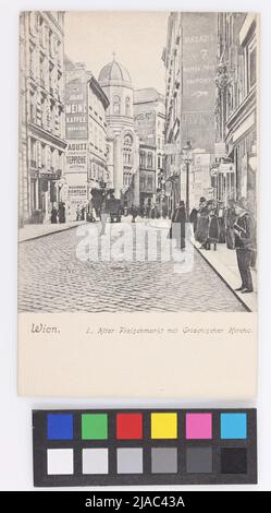 Wien. I., alter Fleischmarkt mit griechischer Kirche .. Brüder Kohn KG (B. K. W. I.), PRODUZENT Stockfoto