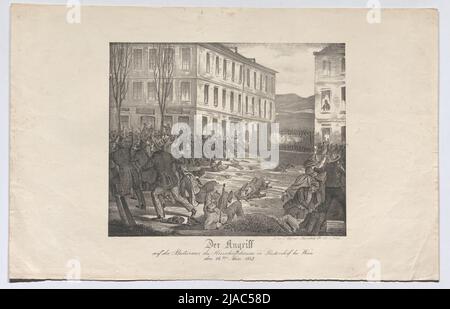 'Der Angriff / auf die Zerstückler des Herrschaftshauses in Rustendorf bei Wien. / 14. März 1848.'. Franz Werner, Verleger Stockfoto