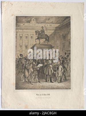 „Wien am 14. März 1848.“ (Jubel auf dem Josefsplatz über die Aufhebung der Zensur). Günther (Wien), Lithograph, Matthias Rudolph Toma (1792-1869), Verleger Stockfoto