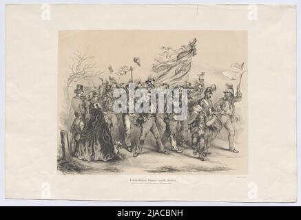 'Freiwilligencorps nach Jtalien (!).' (Am 1. April 1848). Anton Elfinger (1821-1864), Lithograph, Johann Rauh (1803-1863), Drucker, Leopold Theodor Neumann (1804-1876), Verleger Stockfoto