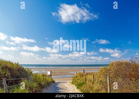 Dünenlandschaft und Strand in De Panne, Nordsee, in Belgien am Sommertag Stockfoto