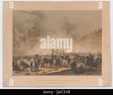 'Die große Barrikade neben der Johannis-Kirche in der Jägerzeile / unter dem Kommando von General Bem.' (Am 28. Oktober 1848). B. Bachmann-Hohmann, Lithograph, Ludwig Christian Förster (1797-1863), Drucker, Gustav Veith, Verleger Stockfoto