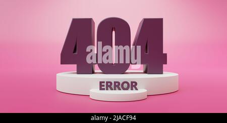 404 FEHLER. Website-Seite nicht gefunden Melden Sie sich auf rosa Hintergrund. Systemaktualisierung, Wartungskonzept. 3D Rendern Stockfoto
