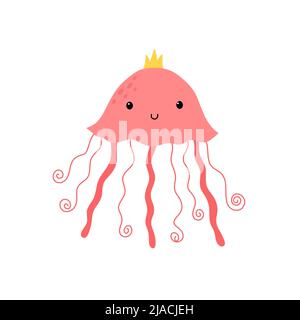 Handgezeichnete Jellyfish-Ikone in flachem Stil. Cartoon Jellyfish Vektor-Symbol für Web-Design isoliert auf weißem Hintergrund. Stock Vektor